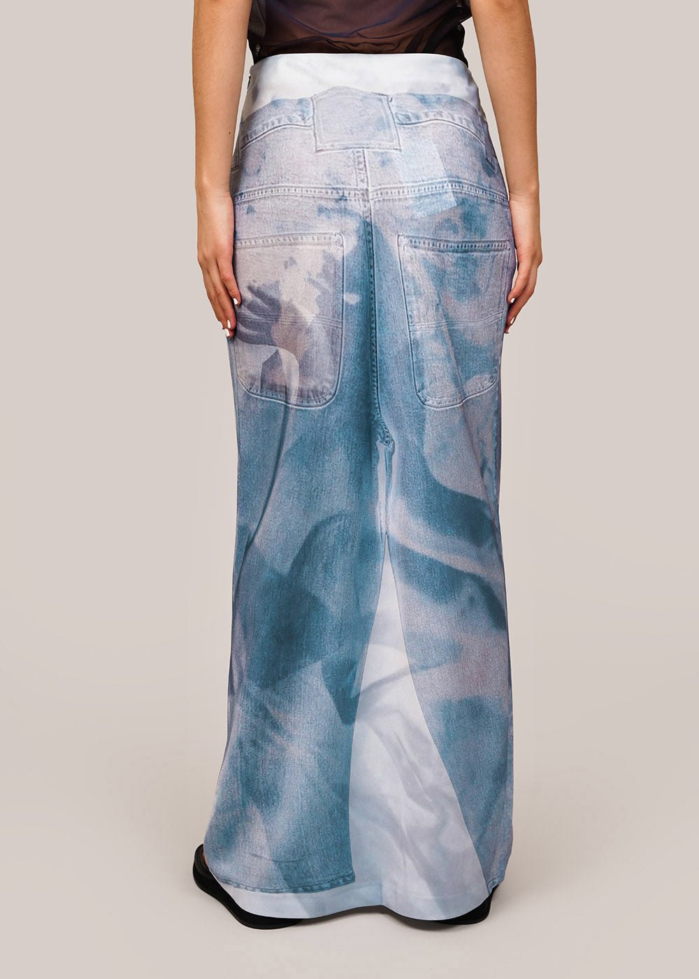 Handy Jean Print Silky Ankle Skirt in Blue by ELLISS – New