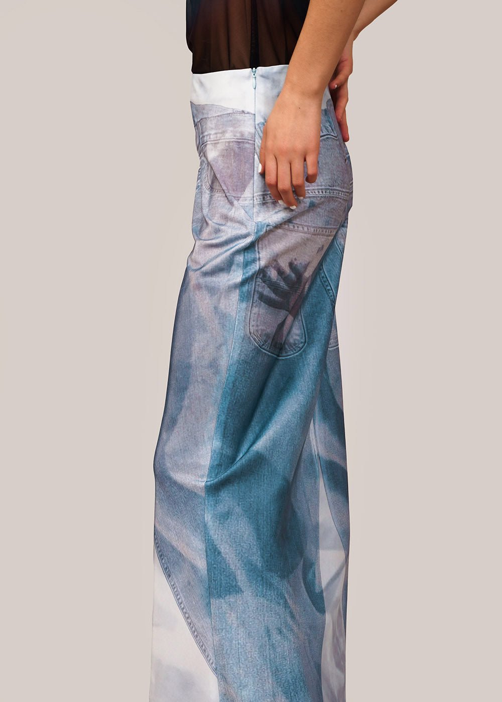 Handy Jean Print Silky Ankle Skirt