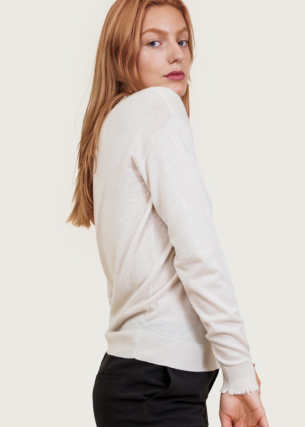 Frayed R-Neck Top in Ivory by FILIPPA K – New Classics Studios