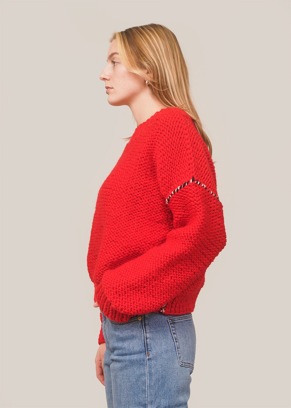 Frisson Knits Red Deconstructed Sweater - New Classics Studios Sustainable Ethical Fashion Canada