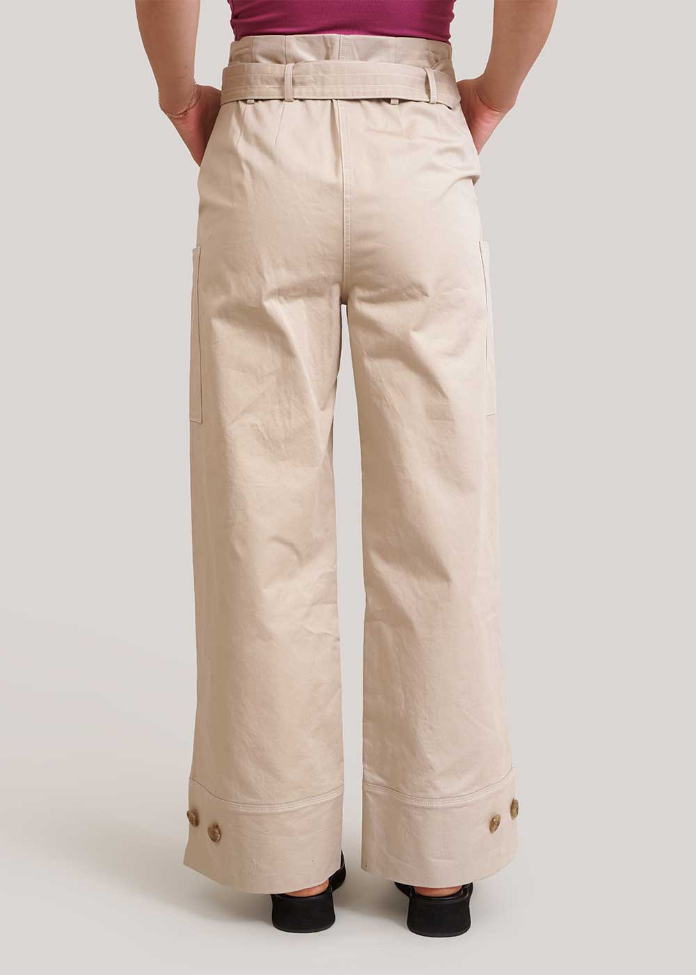 Geel Ecru Harper Belted Trousers - New Classics Studios Sustainable Ethical Fashion Canada