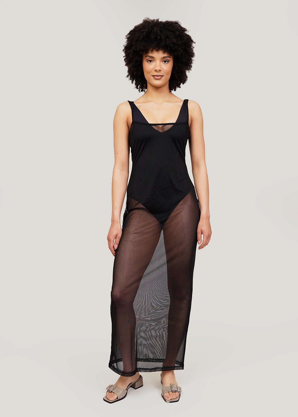 Kye Intimates Black Overlay Slip Dress - New Classics Studios Sustainable Ethical Fashion Canada