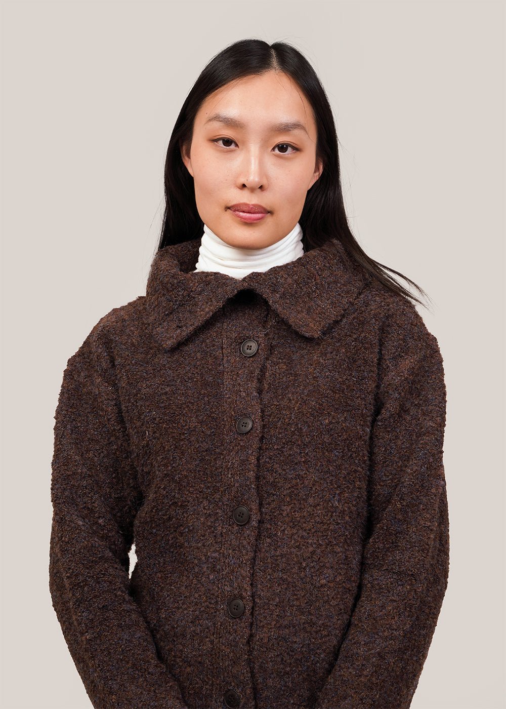 Mijeong Park Brown Spread Collar Boucle Cardigan - New Classics Studios Sustainable Ethical Fashion Canada
