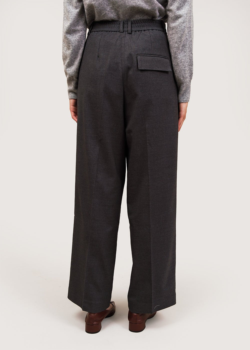 Womens Wide Leg Pants Elegant Zipper Fly High Waist Grey XS 