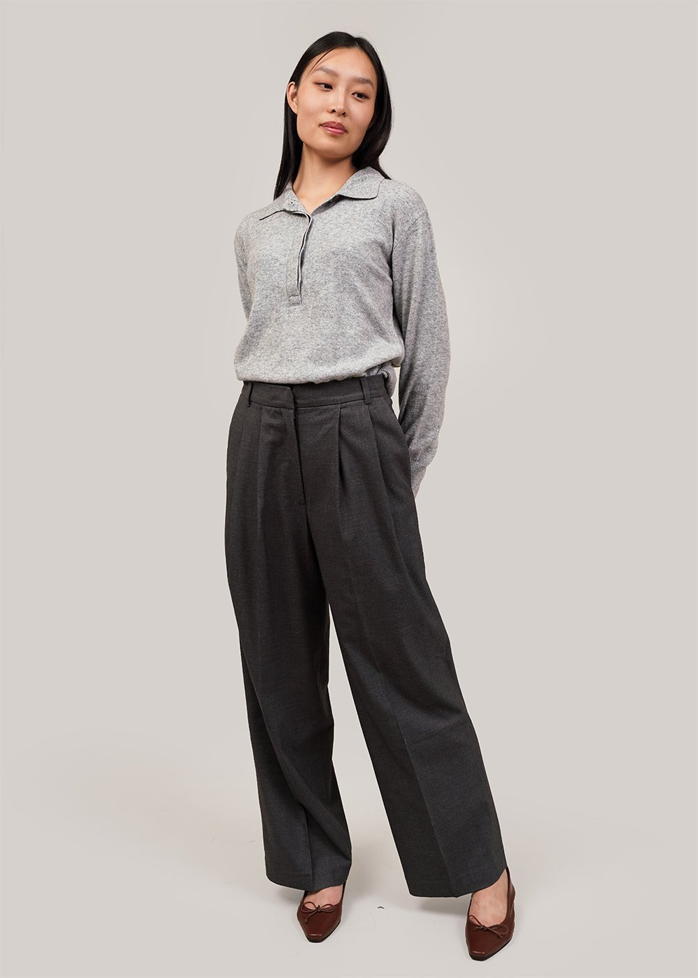 Mijeong Park Grey Cashmere Blend Polo Sweater - New Classics Studios Sustainable Ethical Fashion Canada