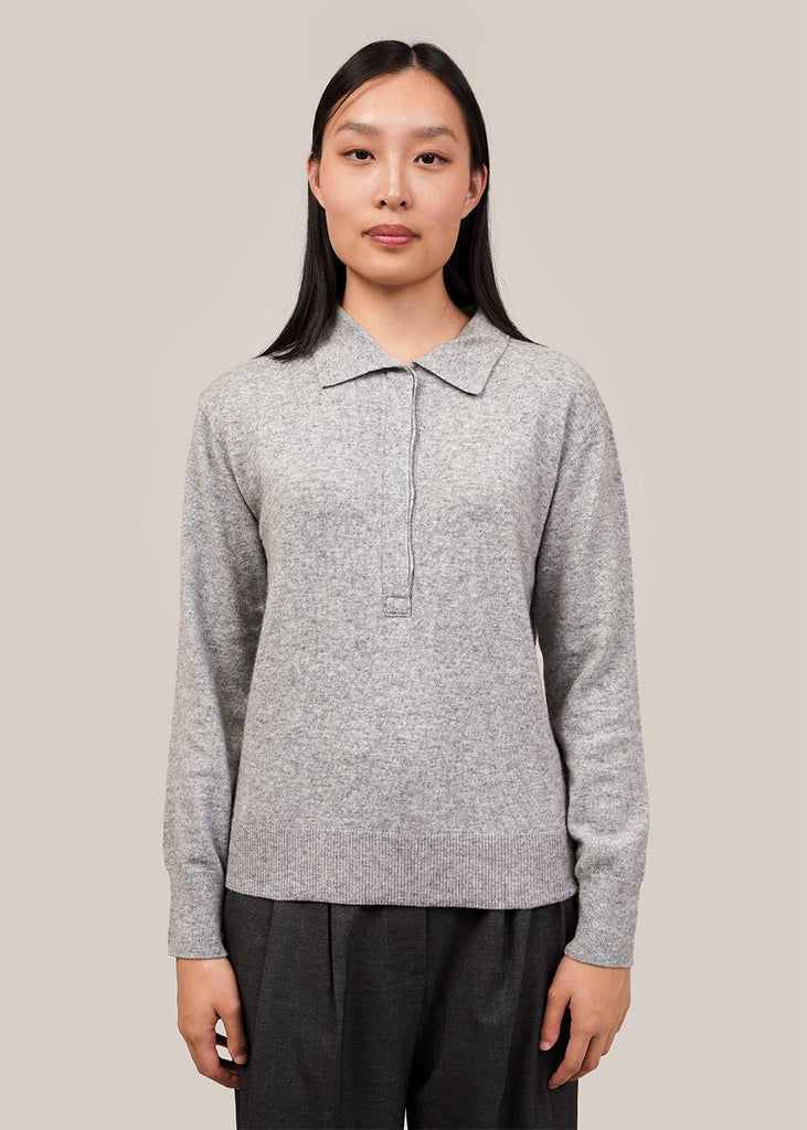 Mijeong Park Grey Cashmere Blend Polo Sweater - New Classics Studios Sustainable Ethical Fashion Canada