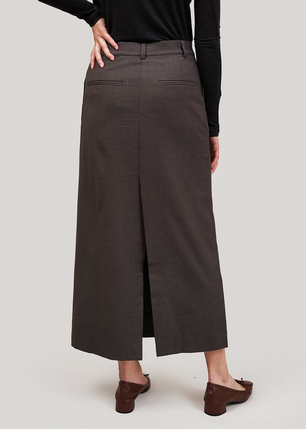 Wool Blend Midi Skirt in Heather Brown by MIJEONG PARK – New 