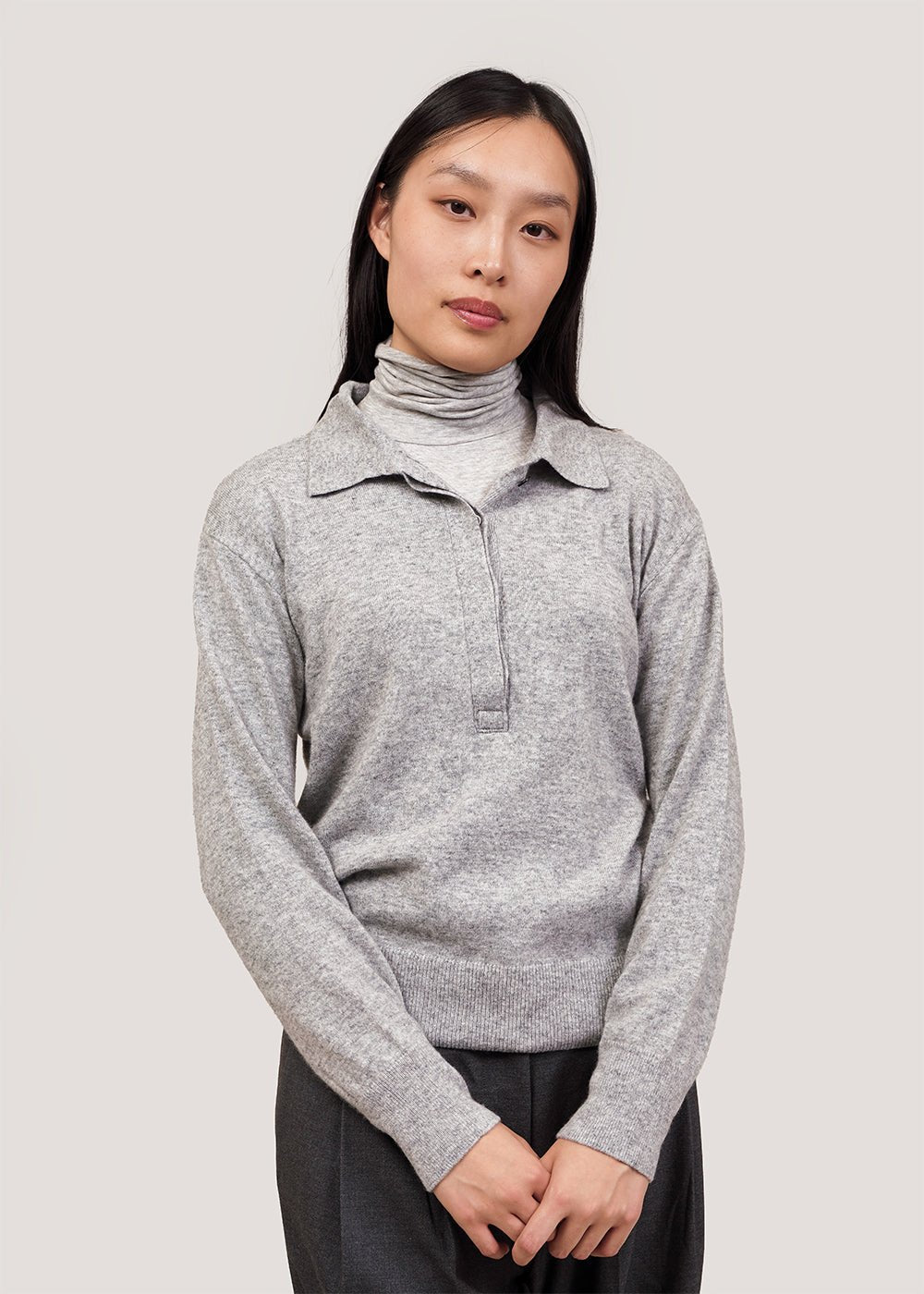 Mijeong Park Heather Grey Roll Neck Jersey Top - New Classics Studios Sustainable Ethical Fashion Canada