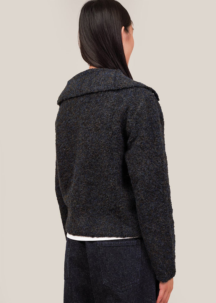 Mijeong Park Navy/Olive Spread Collar Boucle Cardigan - New Classics Studios Sustainable Ethical Fashion Canada
