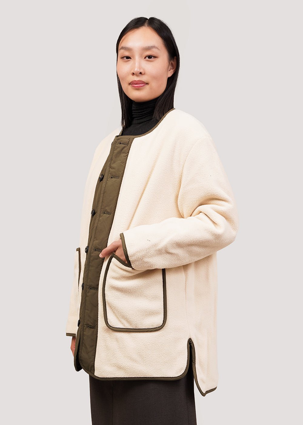 Mijeong Park Olive/Cream Reversible Padded Jacket - New Classics Studios Sustainable Ethical Fashion Canada