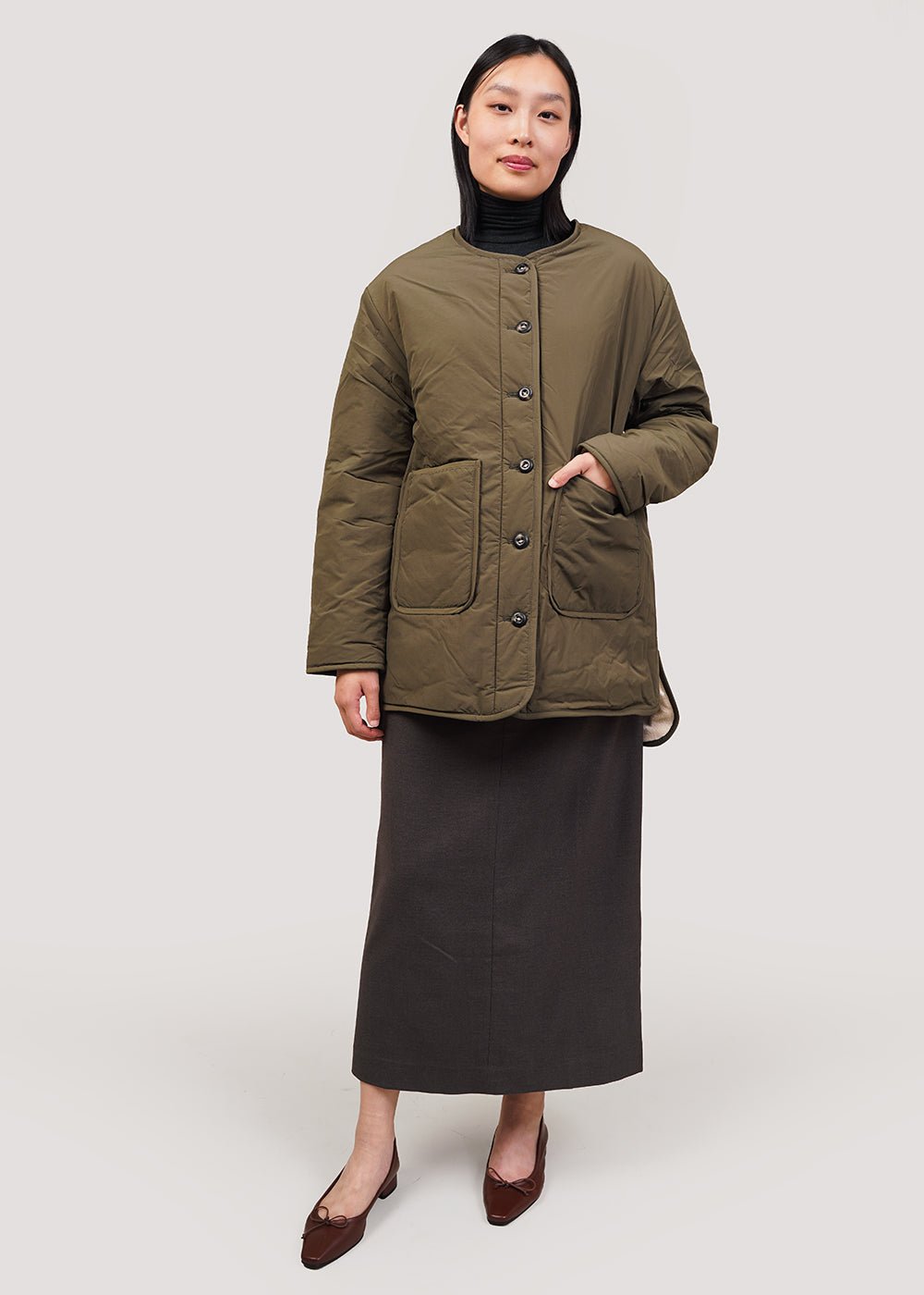 Mijeong Park Olive/Cream Reversible Padded Jacket - New Classics Studios Sustainable Ethical Fashion Canada