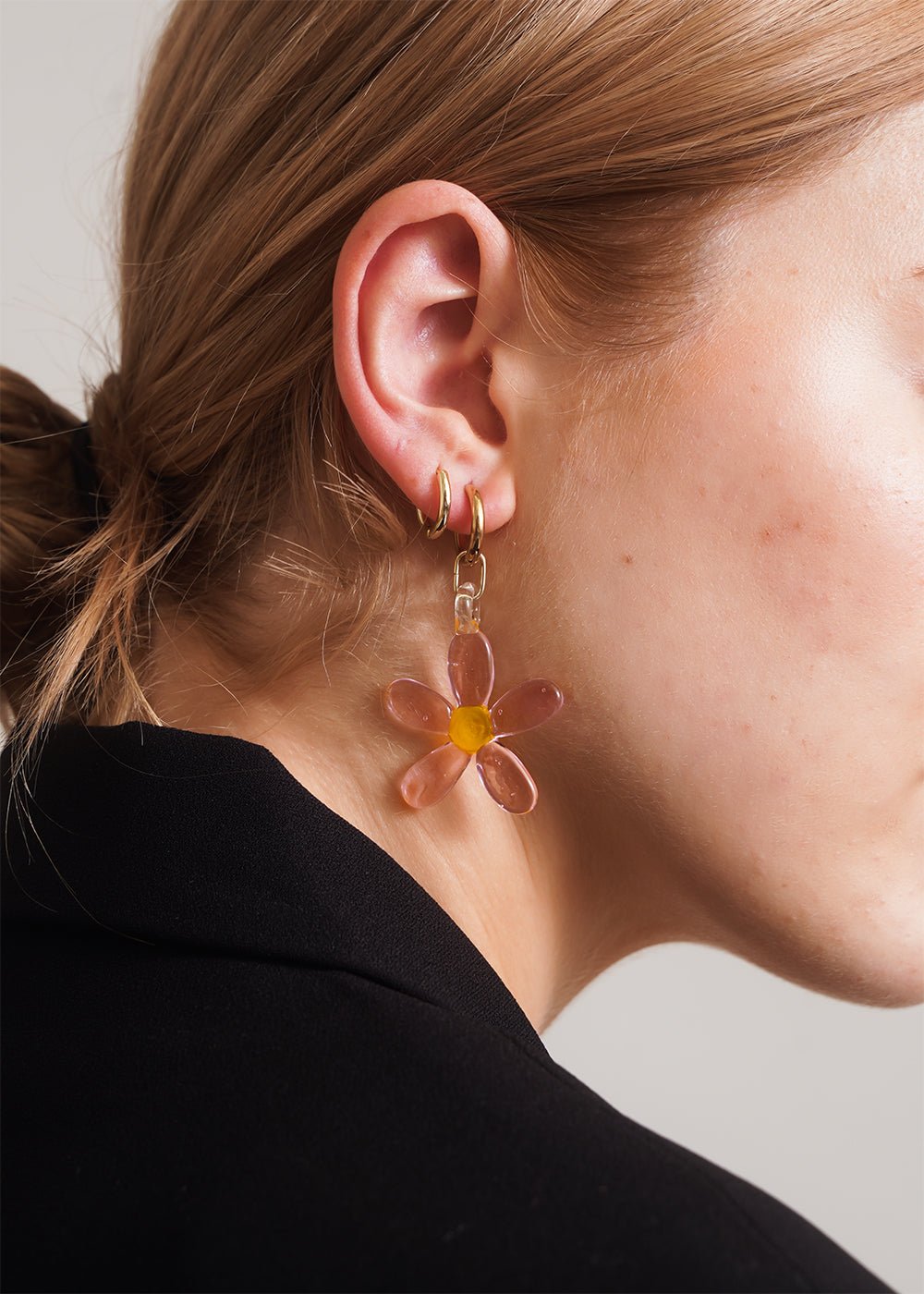 NINFA Pink Flower Hoop Earrings - New Classics Studios Sustainable Ethical Fashion Canada