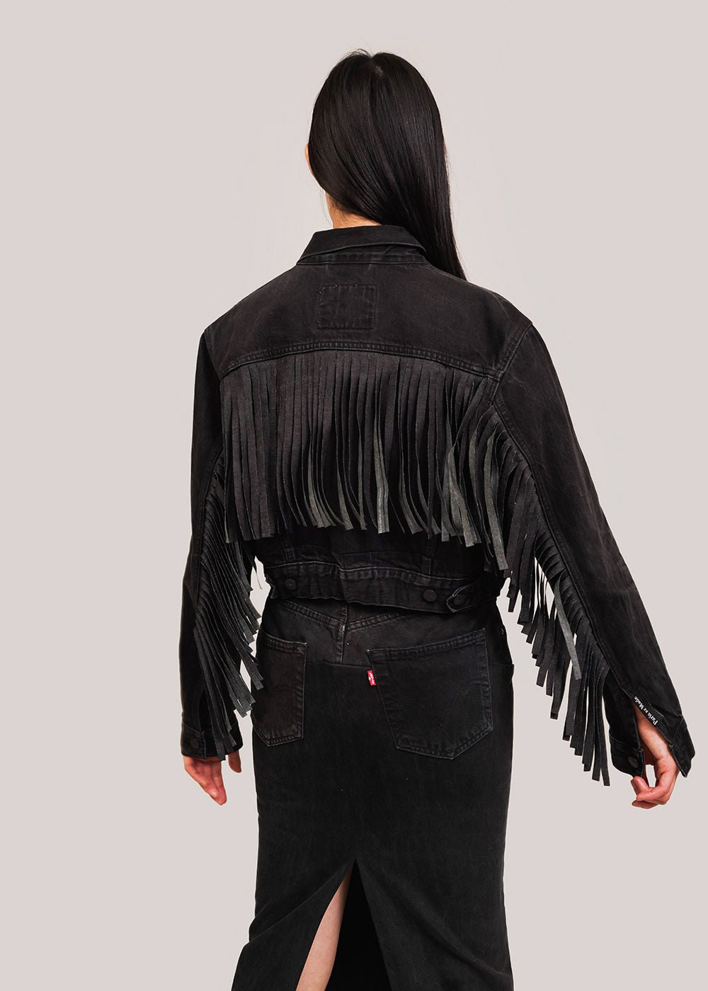 Paris RE Made Black Denim Fringes Jacket - New Classics Studios Sustainable Ethical Fashion Canada