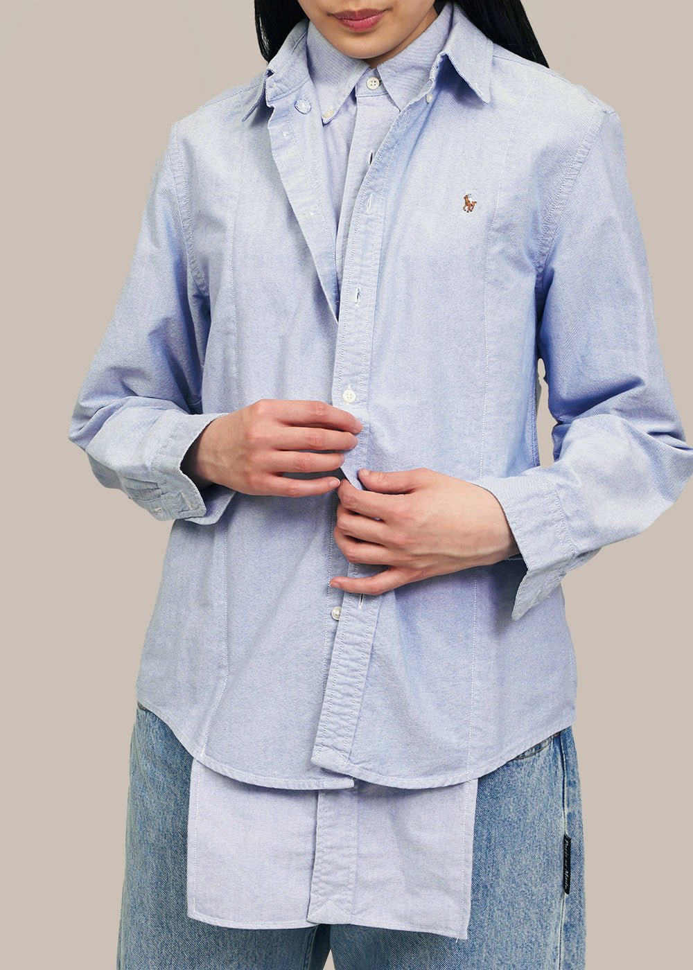 Paris RE Made Blue Double Collar Vintage Shirt - New Classics Studios Sustainable Ethical Fashion Canada