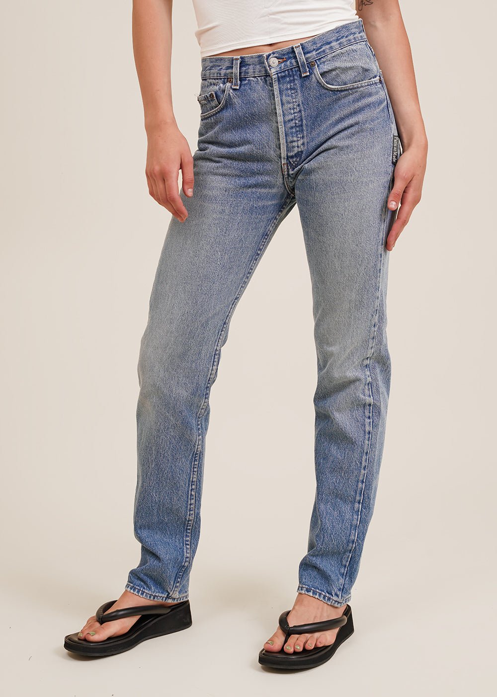 Paris RE Made Vintage Back Eyelet Jeans - New Classics Studios Sustainable Ethical Fashion Canada