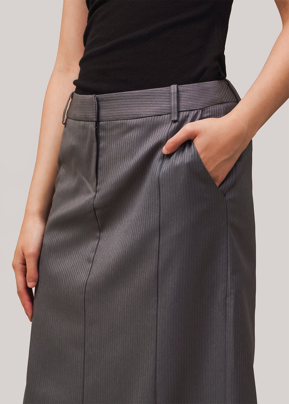 Permanent Vacation Grey Pinstripe All-Day Maxi Skirt - New Classics Studios Sustainable Ethical Fashion Canada