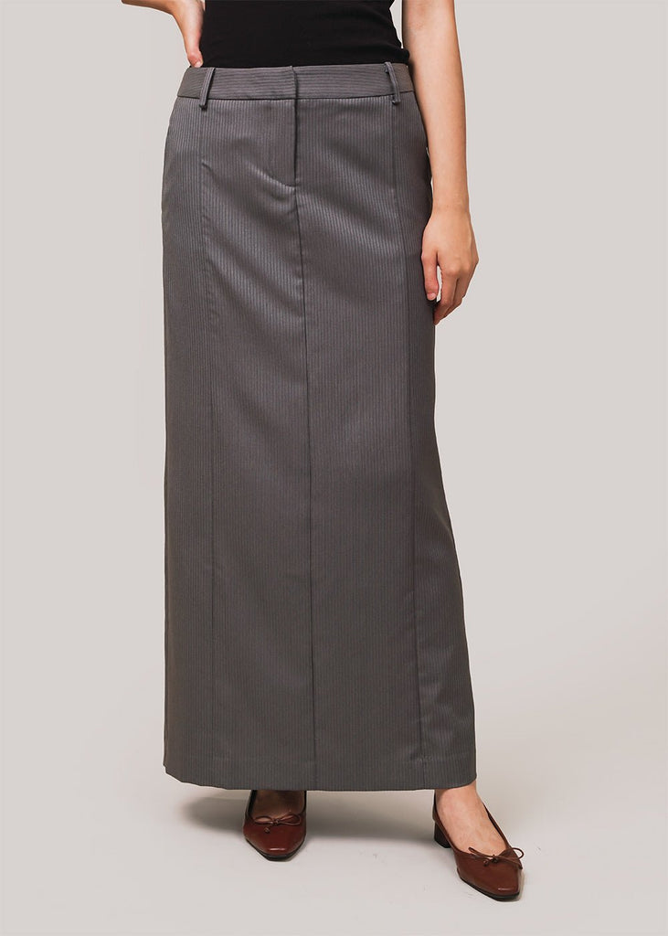 Permanent Vacation Grey Pinstripe All-Day Maxi Skirt - New Classics Studios Sustainable Ethical Fashion Canada
