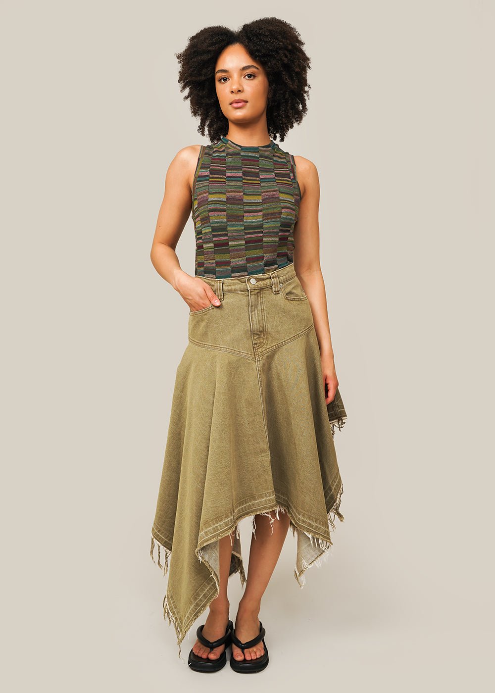 Khaki Homage Asymmetric Skirt