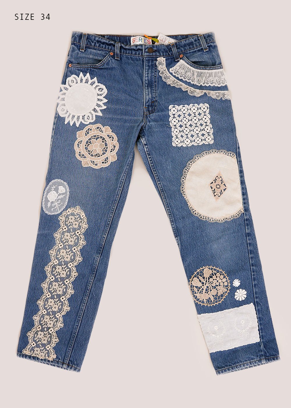 70s high-waisted jeans with blue cotton embroidery - Filippa