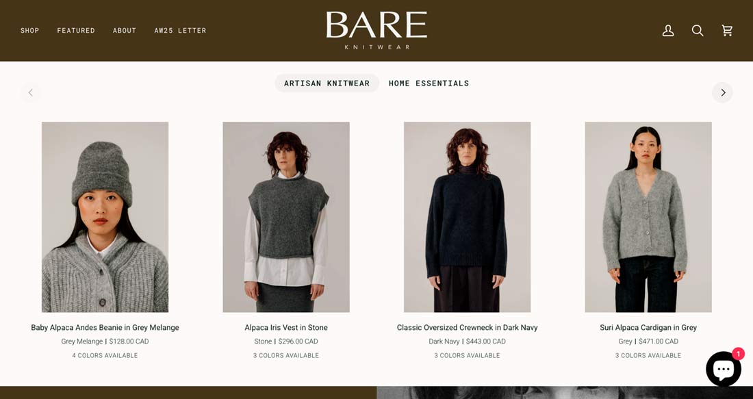 Bare Knitwear site screenshot